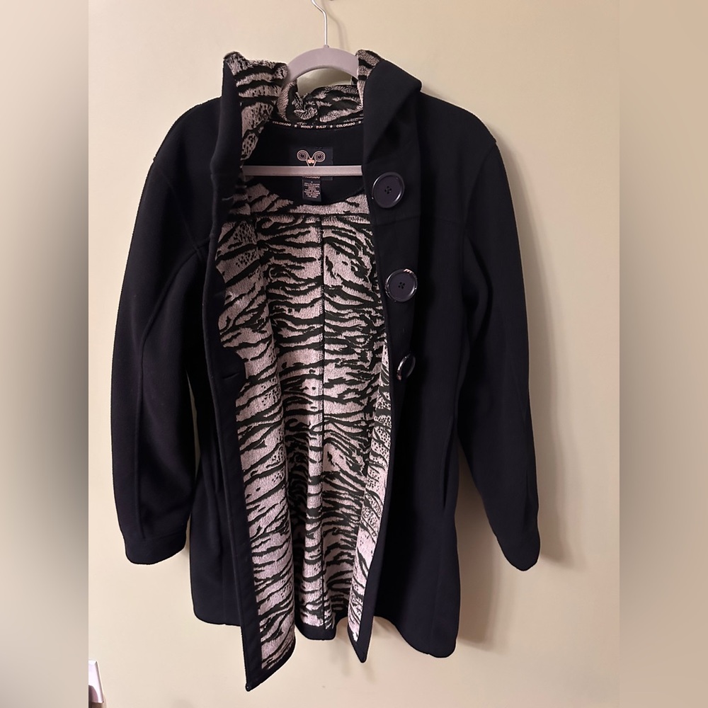 Wooly‎ Bully Wear Button Front Hooded Coat Sz M